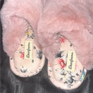 Dearfoams Blush Pink Floral Slippers